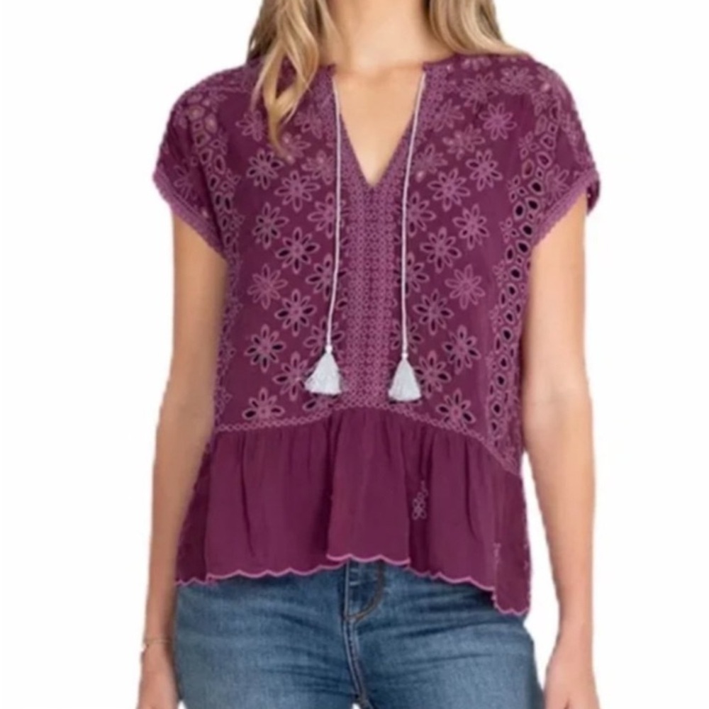 Johnny Was peplum eyelet blouse
